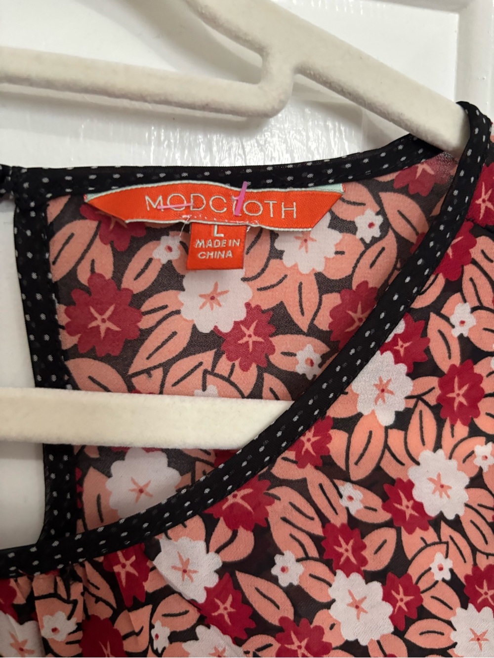 Modcloth Red & Pink Floral Flutter-Sleeve Blouse - Picture 2 of 5